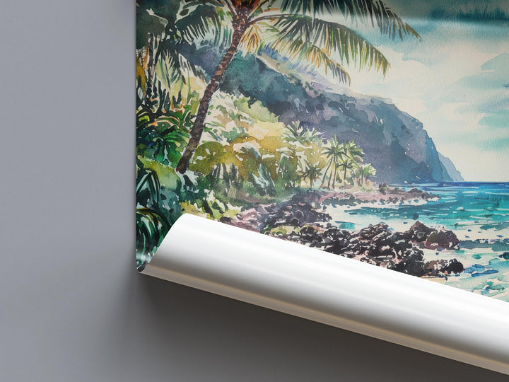 Maui Watercolor Poster Maui Travel Print Maui Wall Art Hawaii Island Painting Maui Souvenir Tropical Beach Decor