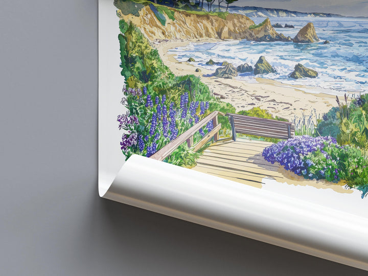 Moonstone Beach Watercolor Poster Moonstone Travel Print California Coast Art Ocean Painting Moonstone Decor