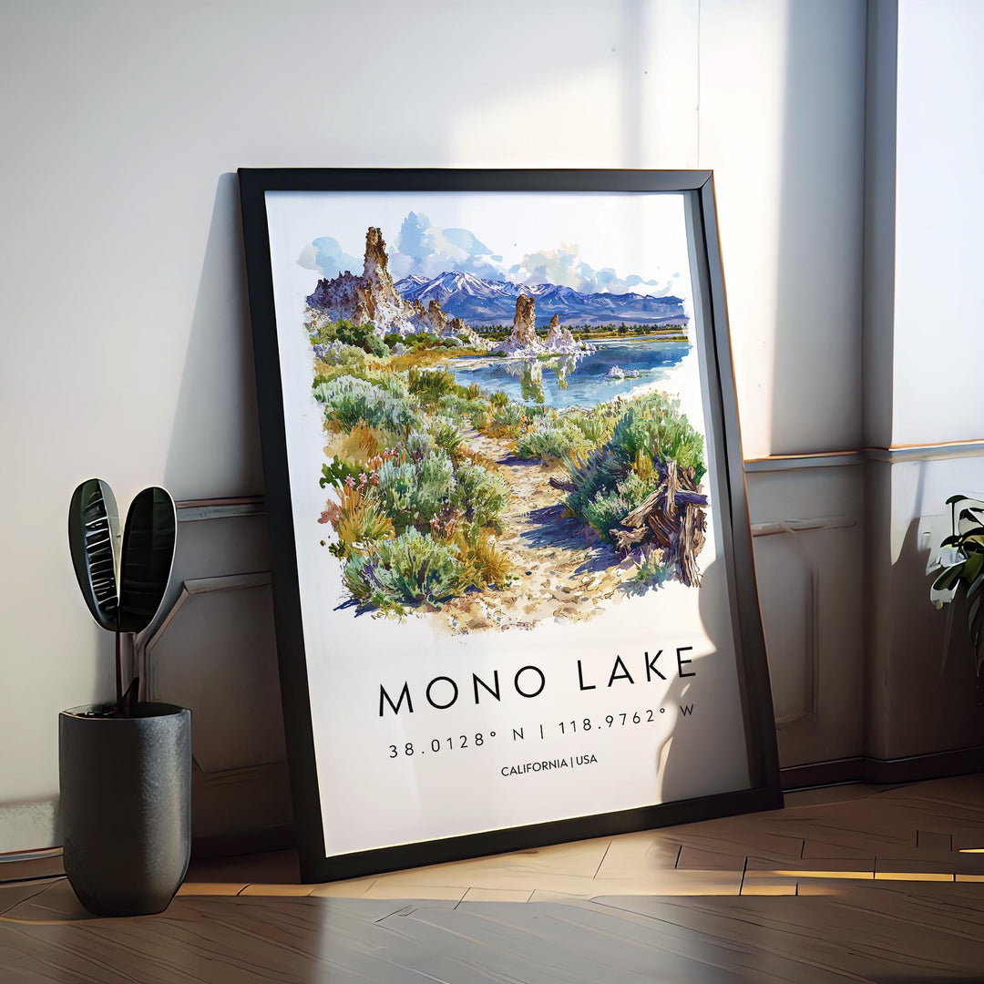 Mono Lake Watercolor Poster Mono Lake Travel Print California Nature Art Desert Lake Painting Mono Lake Decor