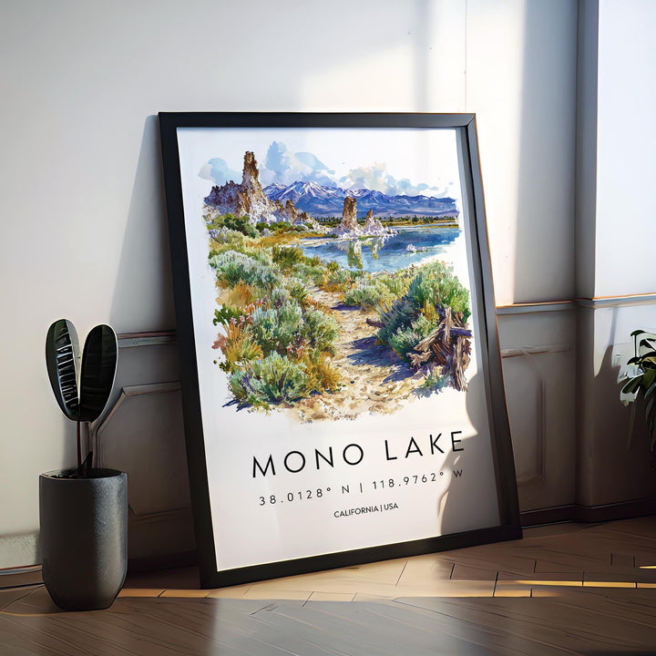 Mono Lake Watercolor Poster Mono Lake Travel Print California Nature Art Desert Lake Painting Mono Lake Decor