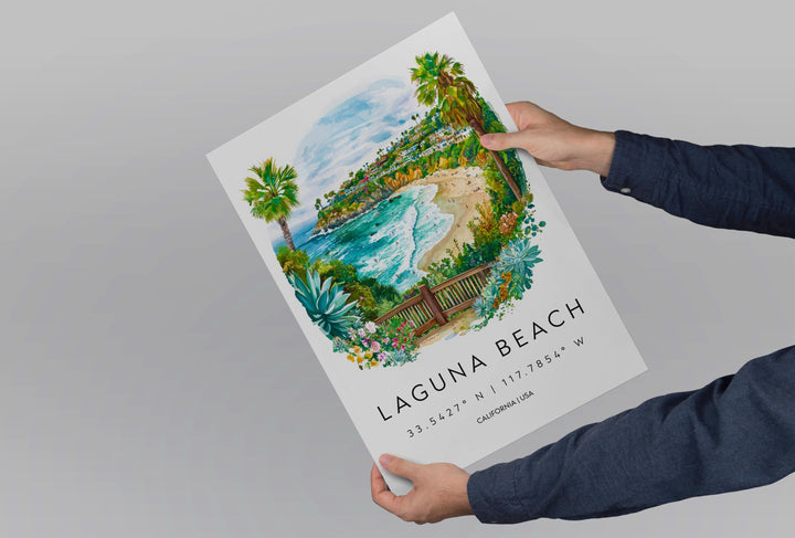 Laguna Beach Watercolor Poster Laguna Beach Travel Print California Wall Art Coastal Painting Laguna Decor