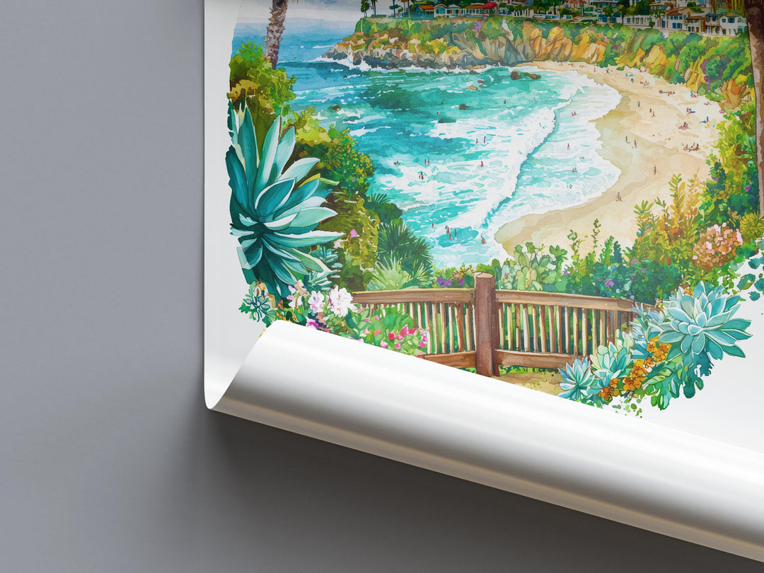 Laguna Beach Watercolor Poster Laguna Beach Travel Print California Wall Art Coastal Painting Laguna Decor
