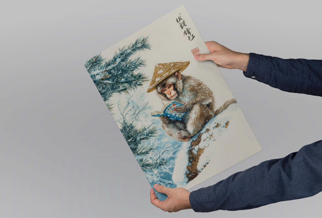 Monkey Reading Comic Woodblock Print Ukiyo-e Style Japanese Animal Art Zen Monkey Wall Decor Japanese Inspired Pop Culture Artwork Funny