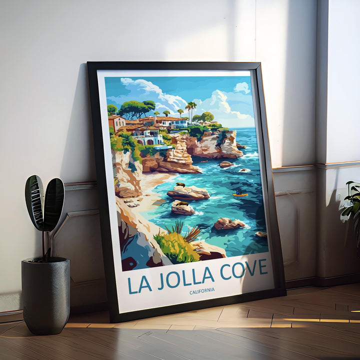 La Jolla Cove Travel Poster California Wall Art Coastal View Print Ocean Cliff Illustration San Diego Decor La Jolla Gift Souvenir
