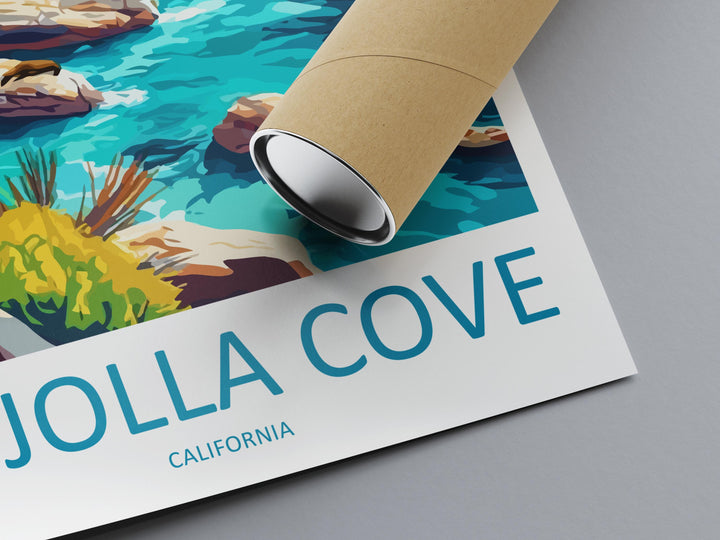 La Jolla Cove Travel Poster California Wall Art Coastal View Print Ocean Cliff Illustration San Diego Decor La Jolla Gift Souvenir