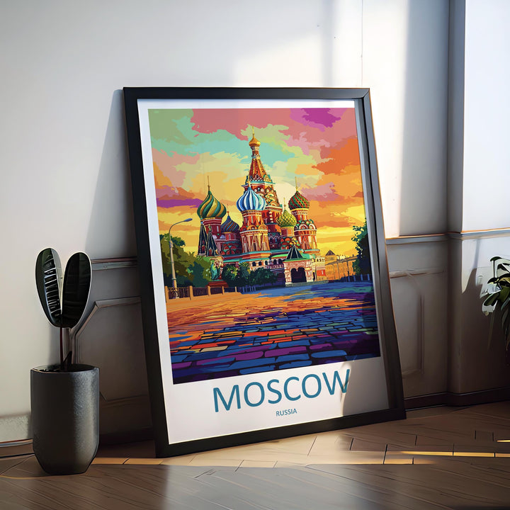 Moscow Travel Poster Russia Wall Art Cityscape Print Red Square View Illustration Saint Basil’s Decor Moscow Gift Souvenir Scene