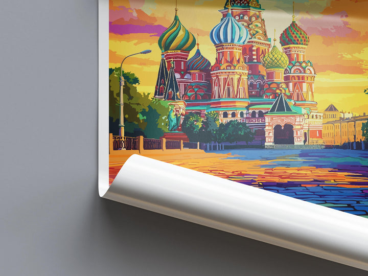 Moscow Travel Poster Russia Wall Art Cityscape Print Red Square View Illustration Saint Basil’s Decor Moscow Gift Souvenir Scene