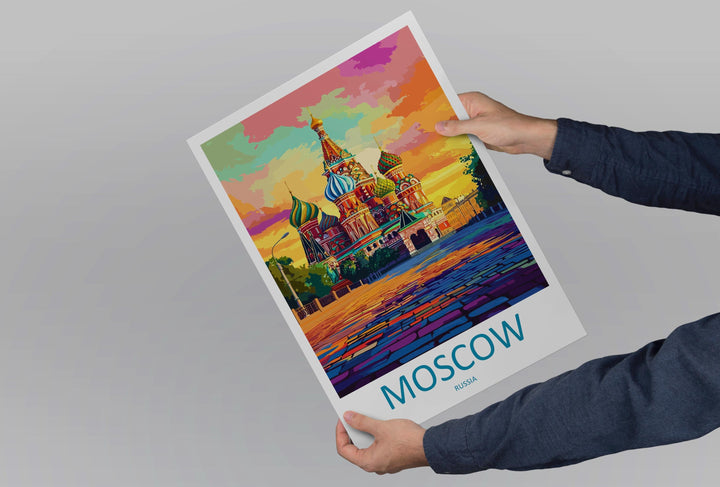 Moscow Travel Poster Russia Wall Art Cityscape Print Red Square View Illustration Saint Basil’s Decor Moscow Gift Souvenir Scene