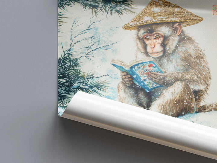 Monkey Reading Comic Woodblock Print Ukiyo-e Style Japanese Animal Art Zen Monkey Wall Decor Japanese Inspired Pop Culture Artwork Funny