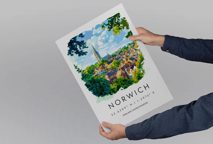 Norwich Watercolor Poster Norwich England Travel Print Wall Art Norwich Home Decor Norwich Gift Art Lovers UK Historic City