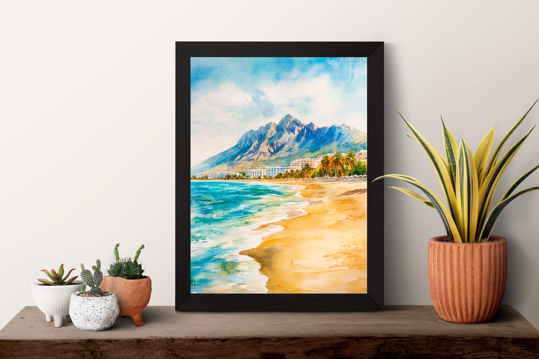 Marbella Watercolor Poster Spain Travel Print Wall Art Home Decor Gift Andalusian Coastal Luxury Resort Wall Decor Hanging