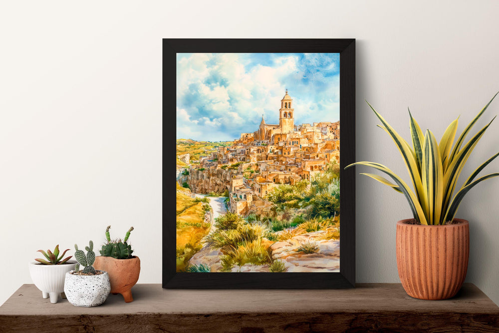 Matera Watercolor Poster Wall Art Matera Wall Hanging Home Décor Matera Gift Art Lovers Italy Art Lover Gift, Italian Cityscape Travel Print
