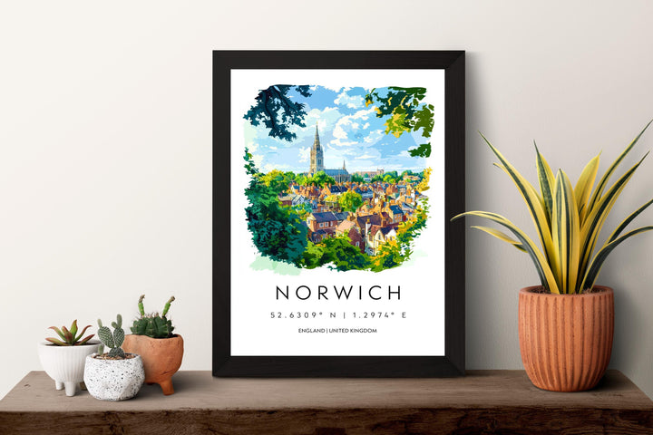 Norwich Watercolor Poster Norwich England Travel Print Wall Art Norwich Home Decor Norwich Gift Art Lovers UK Historic City