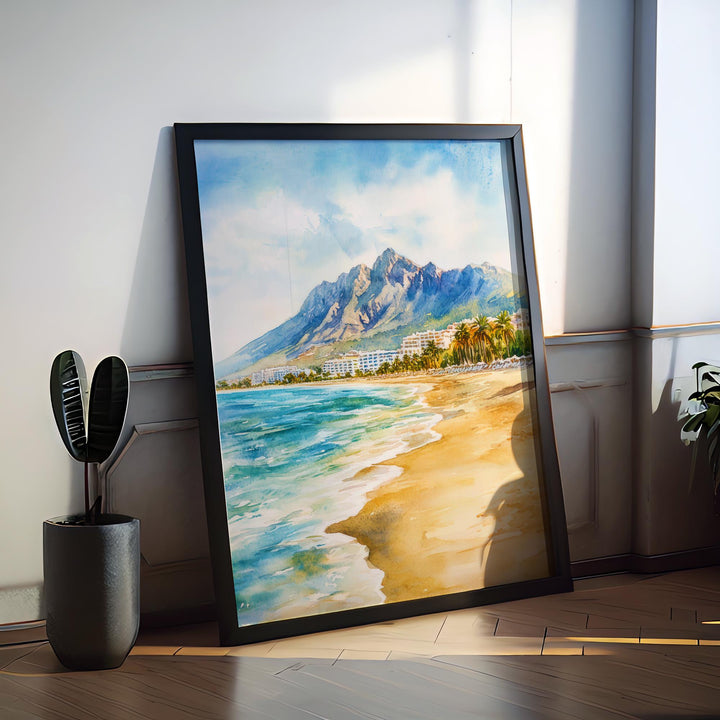 Marbella Watercolor Poster Spain Travel Print Wall Art Home Decor Gift Andalusian Coastal Luxury Resort Wall Decor Hanging