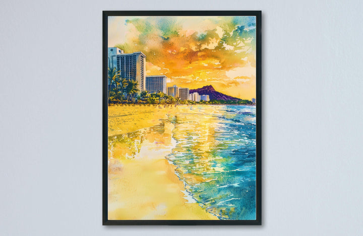 Waikiki Beach Watercolor Poster Wall Art Waikiki Beach Wall Hanging Home Décor Waikiki Beach Gift Art Lovers United States Wall Art
