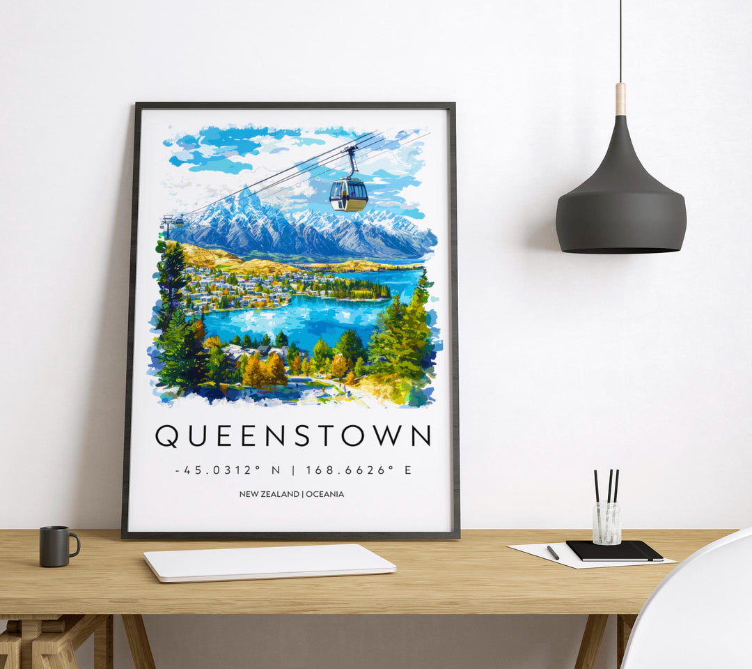 Queenstown Watercolor Poster Wall Art Queenstown Wall Hanging Home Décor Queenstown Gift Art Lovers New Zealand Wall Art