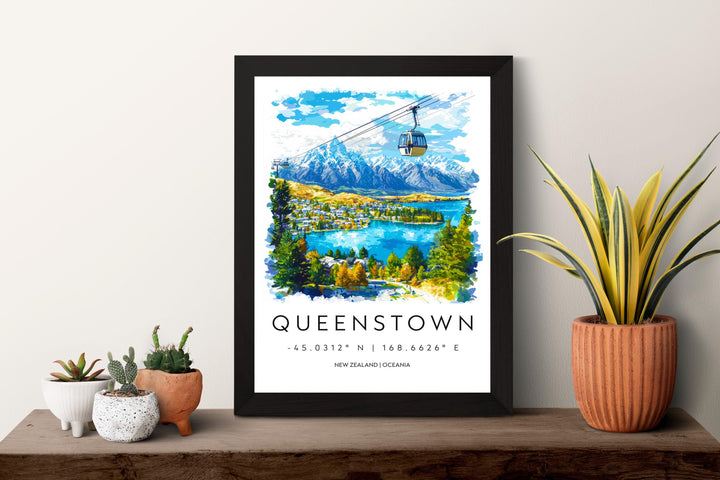 Queenstown Watercolor Poster Wall Art Queenstown Wall Hanging Home Décor Queenstown Gift Art Lovers New Zealand Wall Art
