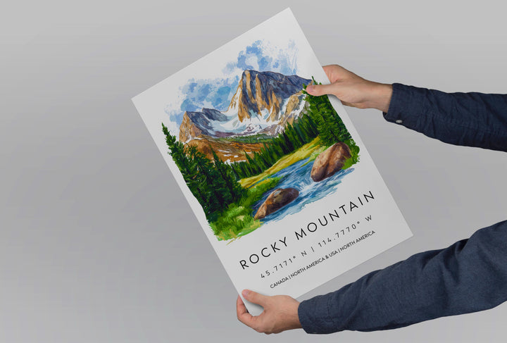 Rocky Mountain Watercolor Poster Wall Art Rocky Mountain Wall Hanging Home Décor Rocky Mountain Gift Art Lovers United States Wall Art