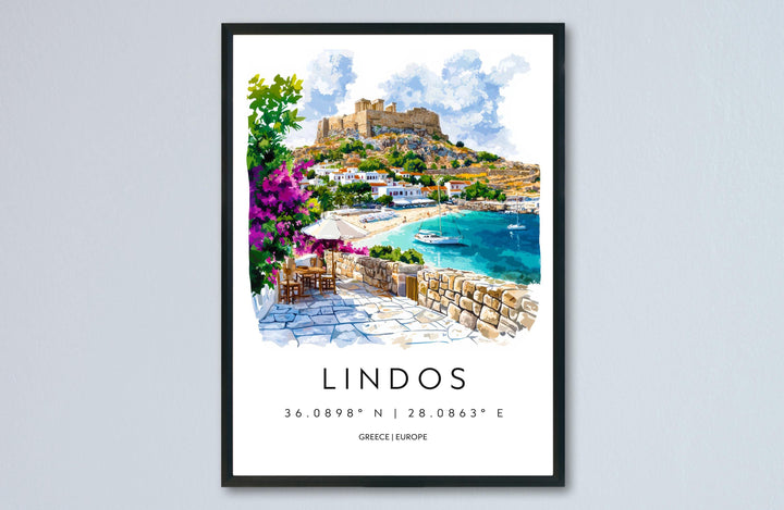Lindos Watercolor Poster Wall Art Lindos Wall Hanging Home Décor Lindos Gift Art Lovers Greece Wall Art
