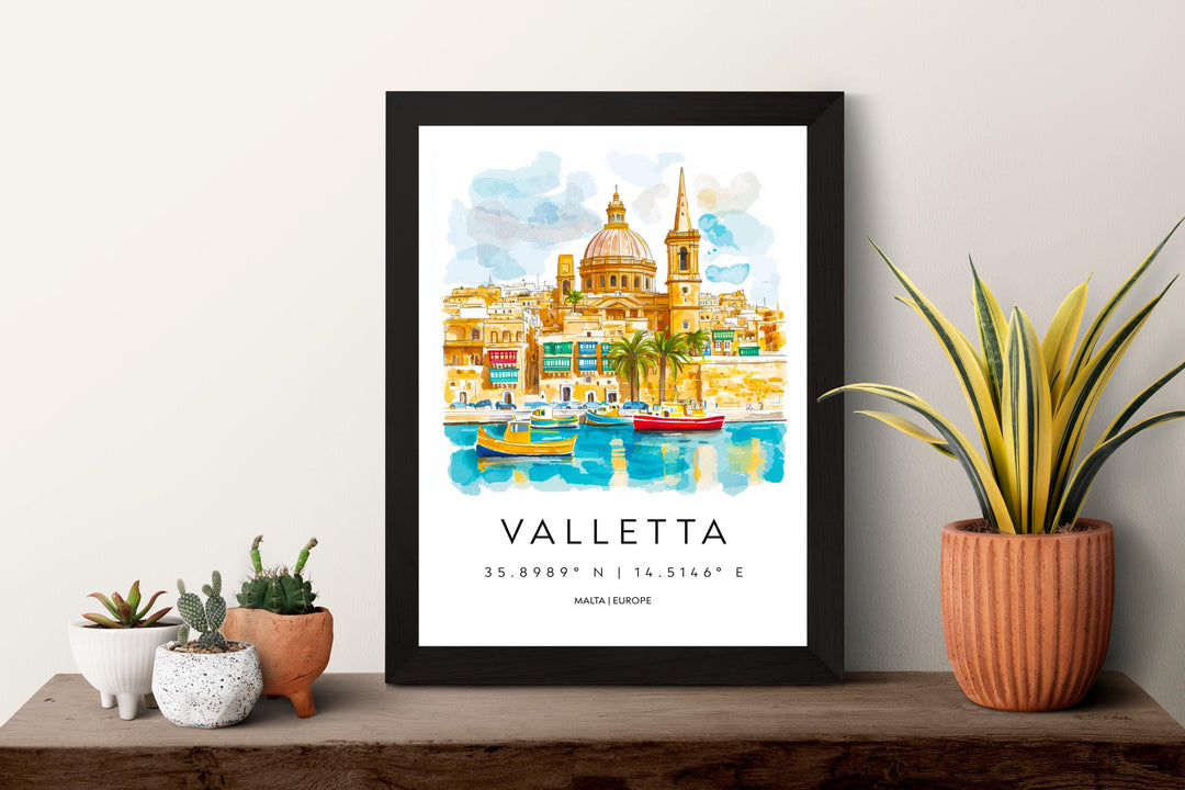 Valletta Watercolor Poster Wall Art Valletta Wall Hanging Home Décor Valletta Gift Art Lovers Malta Wall Art