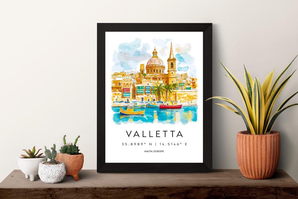 Valletta Watercolor Poster Wall Art Valletta Wall Hanging Home Décor Valletta Gift Art Lovers Malta Wall Art