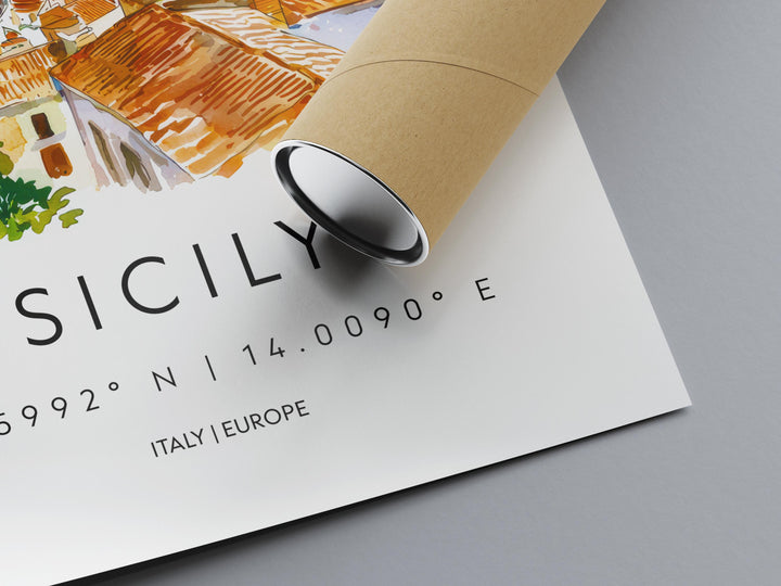 Sicily Watercolor Poster Wall Art Sicily Wall Hanging Home Décor Sicily Gift Art Lovers Italy Wall Art