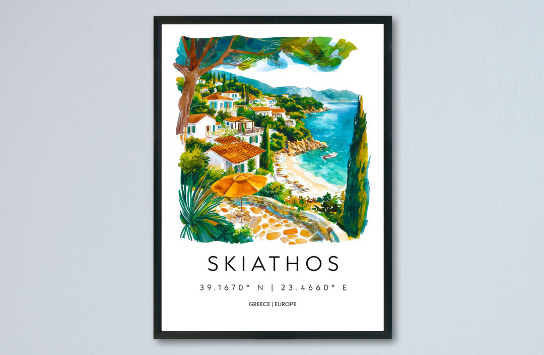 Skiathos Watercolor Poster Wall Art Skiathos Wall Hanging Home Décor Skiathos Gift Art Lovers Greece Wall Art