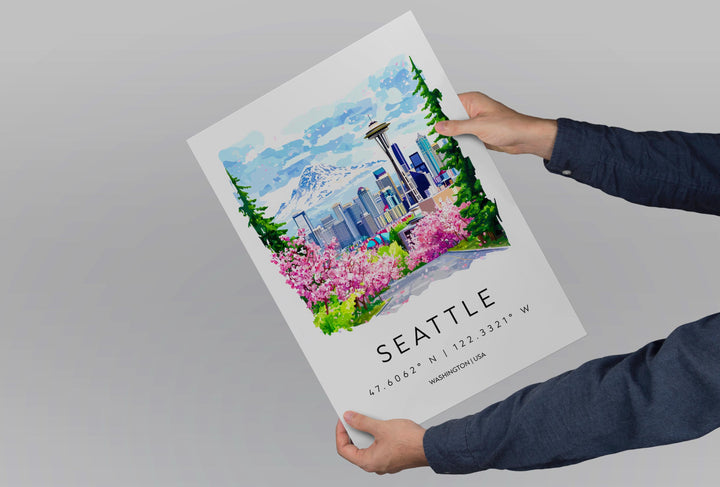 Seattle Watercolor Poster Wall Art Seattle Wall Hanging Home Décor Seattle Gift Art Lovers United States Wall Art