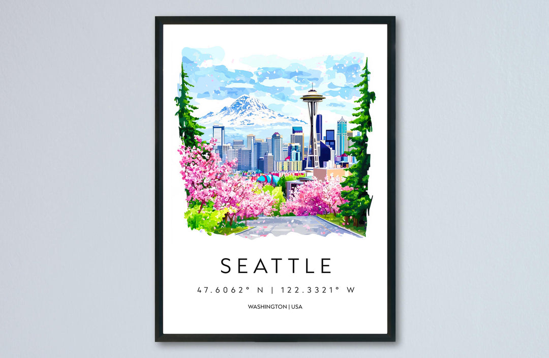 Seattle Watercolor Poster Wall Art Seattle Wall Hanging Home Décor Seattle Gift Art Lovers United States Wall Art