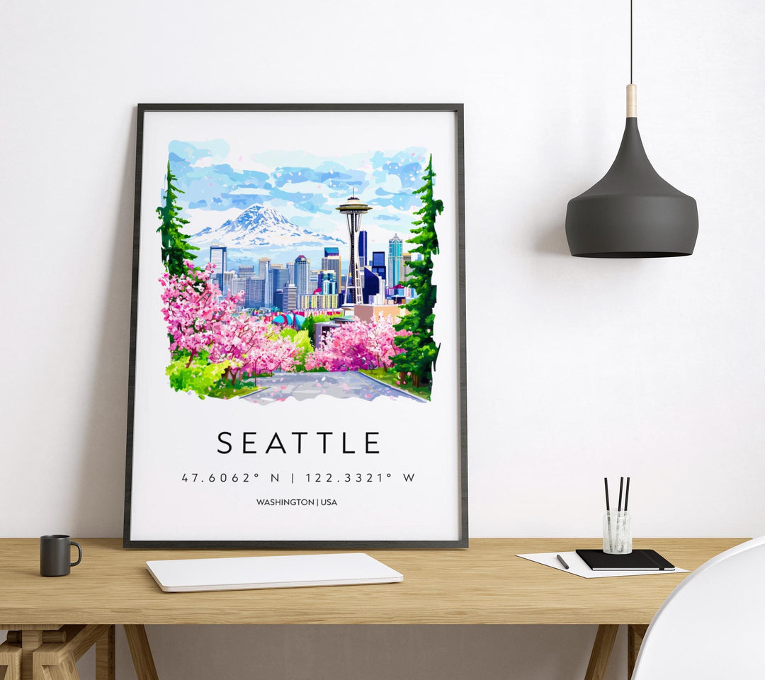Seattle Watercolor Poster Wall Art Seattle Wall Hanging Home Décor Seattle Gift Art Lovers United States Wall Art