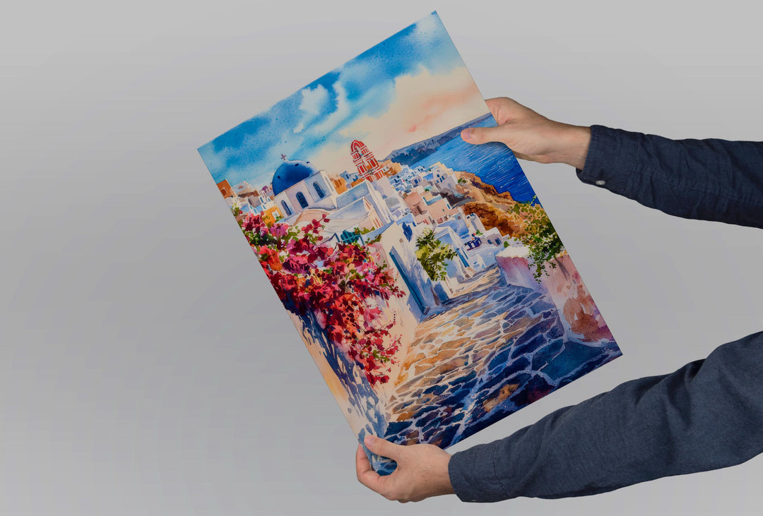Santorini Watercolor Poster Wall Art Santorini Wall Hanging Home Décor Santorini Gift Art Lovers Greece Wall Art