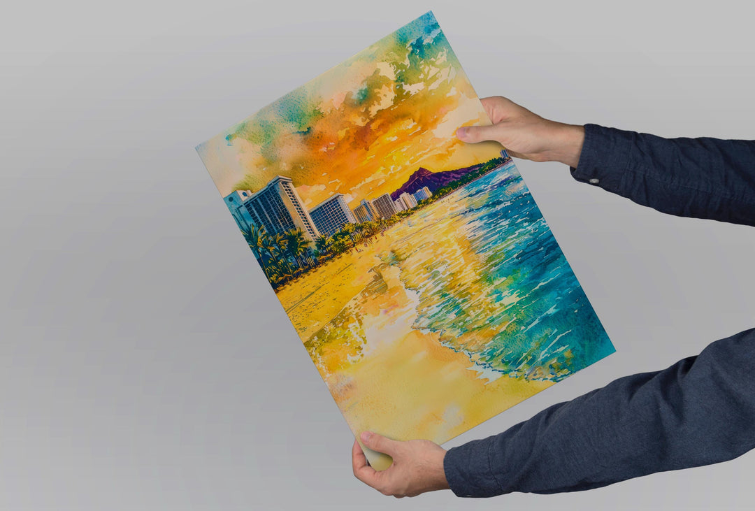 Waikiki Beach Watercolor Poster Wall Art Waikiki Beach Wall Hanging Home Décor Waikiki Beach Gift Art Lovers United States Wall Art