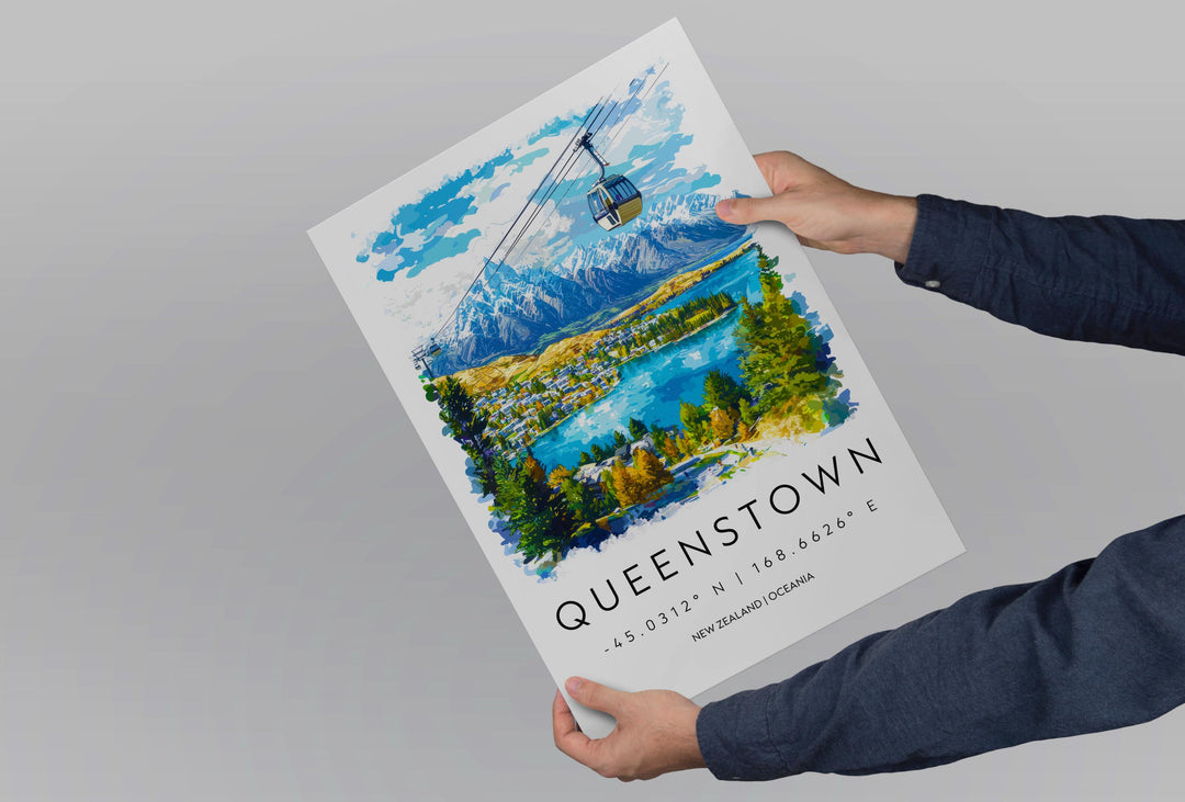 Queenstown Watercolor Poster Wall Art Queenstown Wall Hanging Home Décor Queenstown Gift Art Lovers New Zealand Wall Art