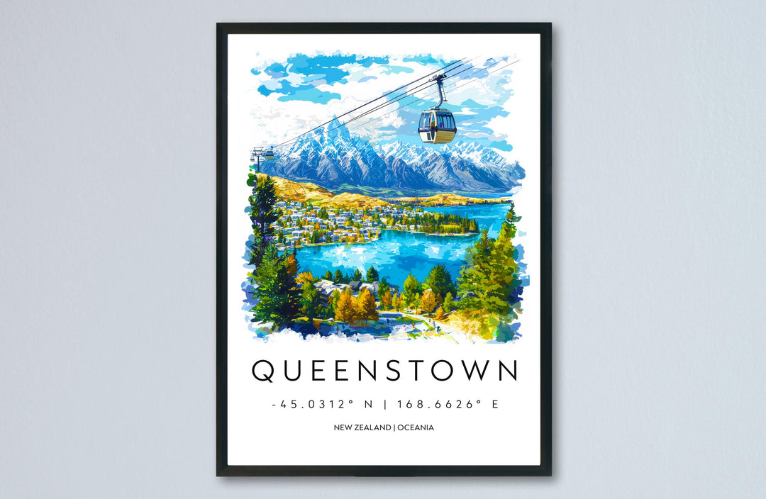 Queenstown Watercolor Poster Wall Art Queenstown Wall Hanging Home Décor Queenstown Gift Art Lovers New Zealand Wall Art
