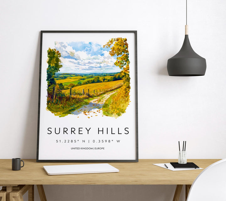 Surrey Hills Watercolor Poster Wall Art Surrey Hills Wall Hanging Home Décor Surrey Hills Gift Art Lovers United Kingdom Wall Art