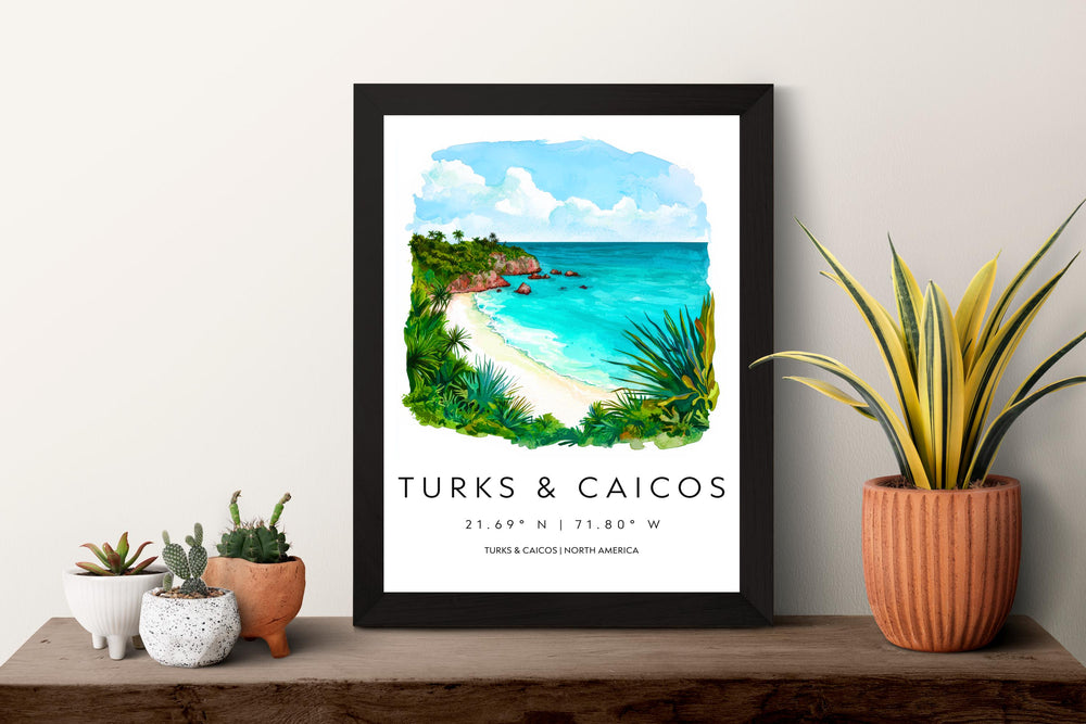 Turks and Caicos Watercolor Poster Wall Art Turks and Caicos Wall Hanging Home Décor Turks and Caicos Gift Art Lovers United Kingdom Art