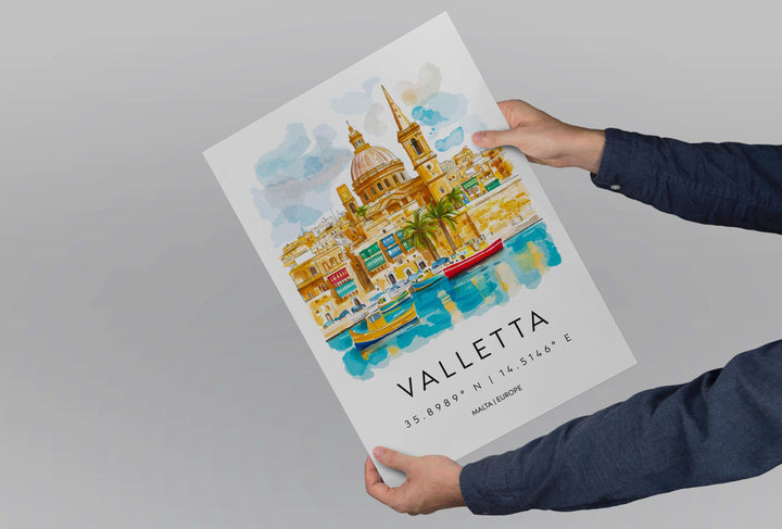 Valletta Watercolor Poster Wall Art Valletta Wall Hanging Home Décor Valletta Gift Art Lovers Malta Wall Art