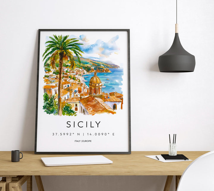 Sicily Watercolor Poster Wall Art Sicily Wall Hanging Home Décor Sicily Gift Art Lovers Italy Wall Art