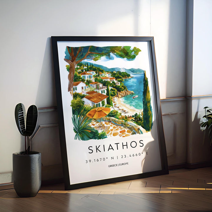 Skiathos Watercolor Poster Wall Art Skiathos Wall Hanging Home Décor Skiathos Gift Art Lovers Greece Wall Art