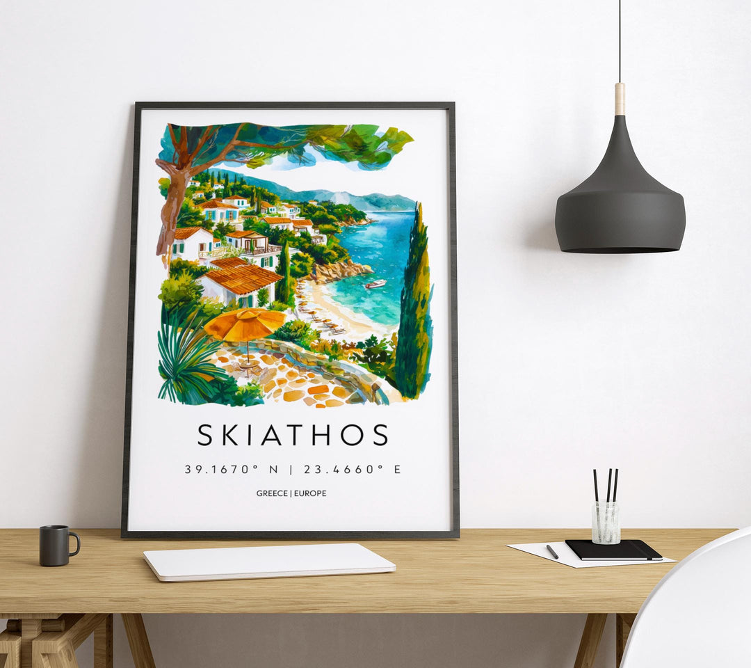 Skiathos Watercolor Poster Wall Art Skiathos Wall Hanging Home Décor Skiathos Gift Art Lovers Greece Wall Art