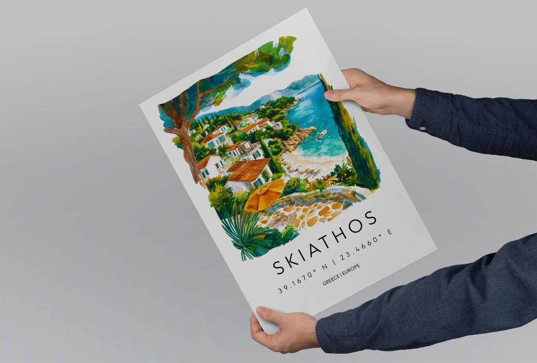 Skiathos Watercolor Poster Wall Art Skiathos Wall Hanging Home Décor Skiathos Gift Art Lovers Greece Wall Art