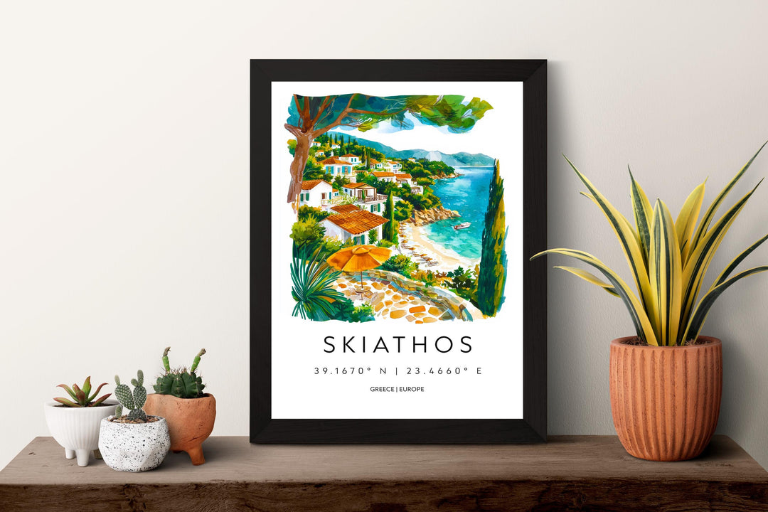 Skiathos Watercolor Poster Wall Art Skiathos Wall Hanging Home Décor Skiathos Gift Art Lovers Greece Wall Art