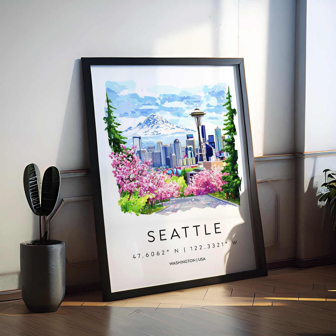 Seattle Watercolor Poster Wall Art Seattle Wall Hanging Home Décor Seattle Gift Art Lovers United States Wall Art