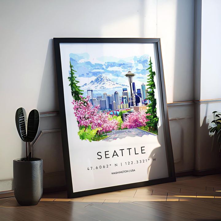 Seattle Watercolor Poster Wall Art Seattle Wall Hanging Home Décor Seattle Gift Art Lovers United States Wall Art