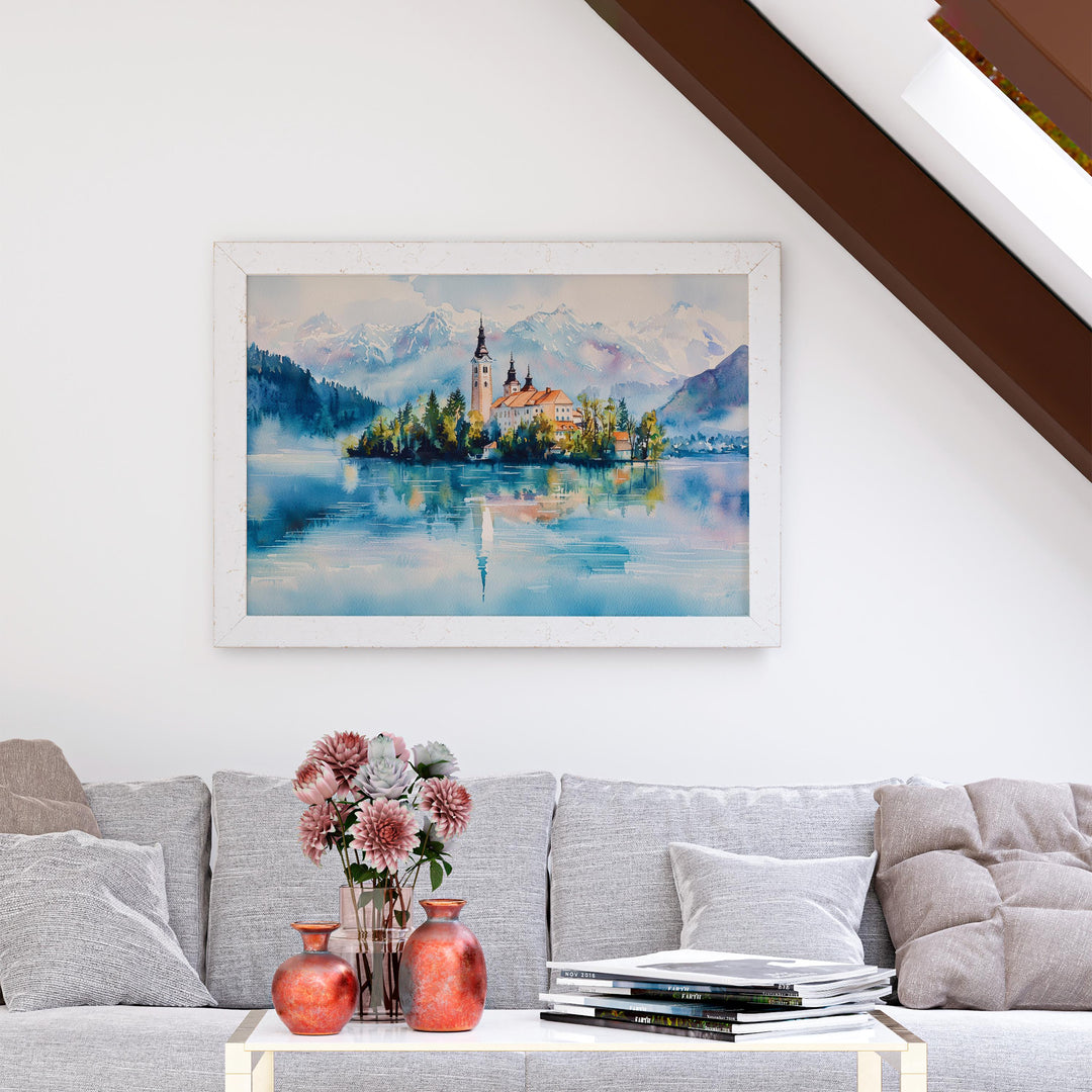 Lake Bled Watercolor Poster Landscape Wall Art Lake Bled Wall Hanging Home Décor Lake Bled Gift Art Lovers Slovenia Wall Art