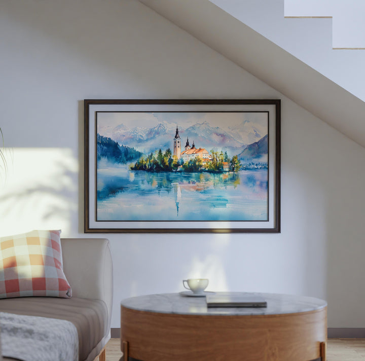 Lake Bled Watercolor Poster Landscape Wall Art Lake Bled Wall Hanging Home Décor Lake Bled Gift Art Lovers Slovenia Wall Art