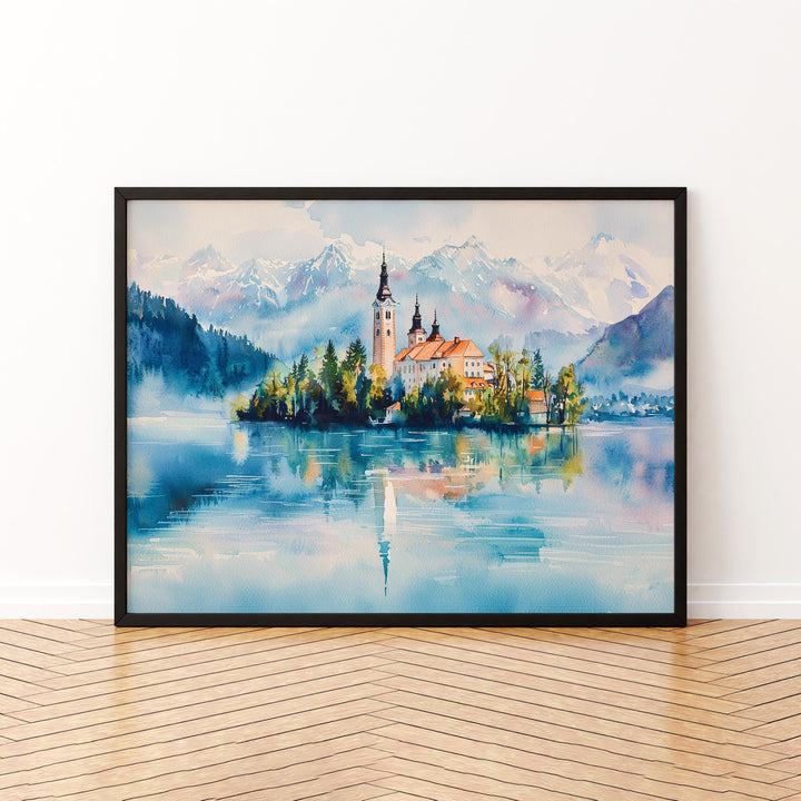 Lake Bled Watercolor Poster Landscape Wall Art Lake Bled Wall Hanging Home Décor Lake Bled Gift Art Lovers Slovenia Wall Art