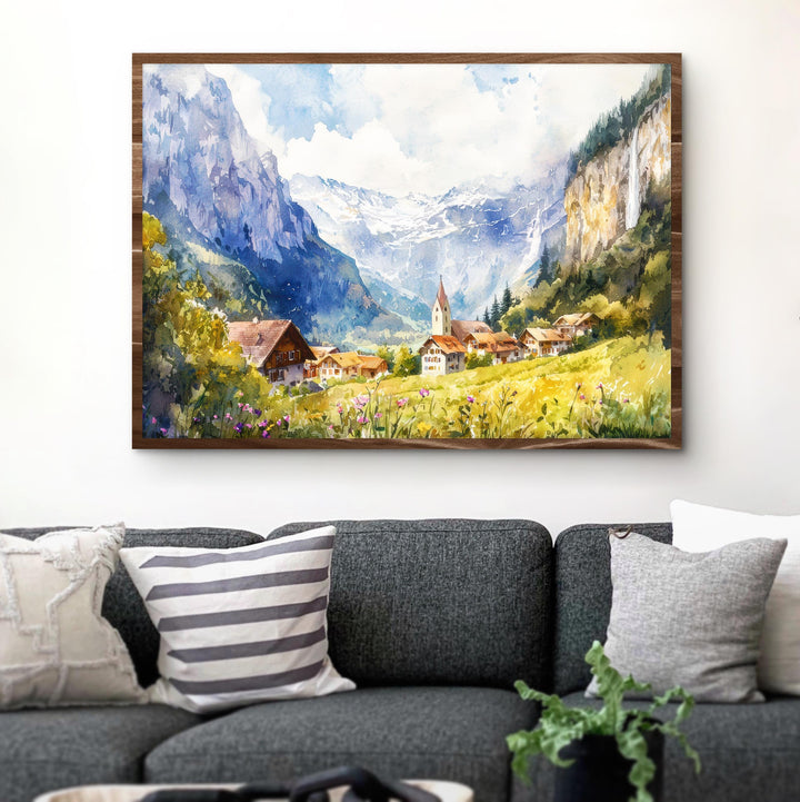 Lauterbrunnen Watercolor Poster Landscape Wall Art Lauterbrunnen Wall Hanging Home Décor Lauterbrunnen Gift Art Lovers Switzerland Wall Art