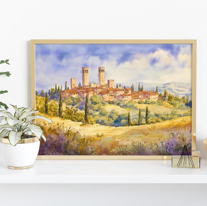 San Gimignano Watercolor Poster Landscape Wall Art San Gimignano Wall Hanging Home Décor San Gimignano Gift Art Lovers Italy Wall Art