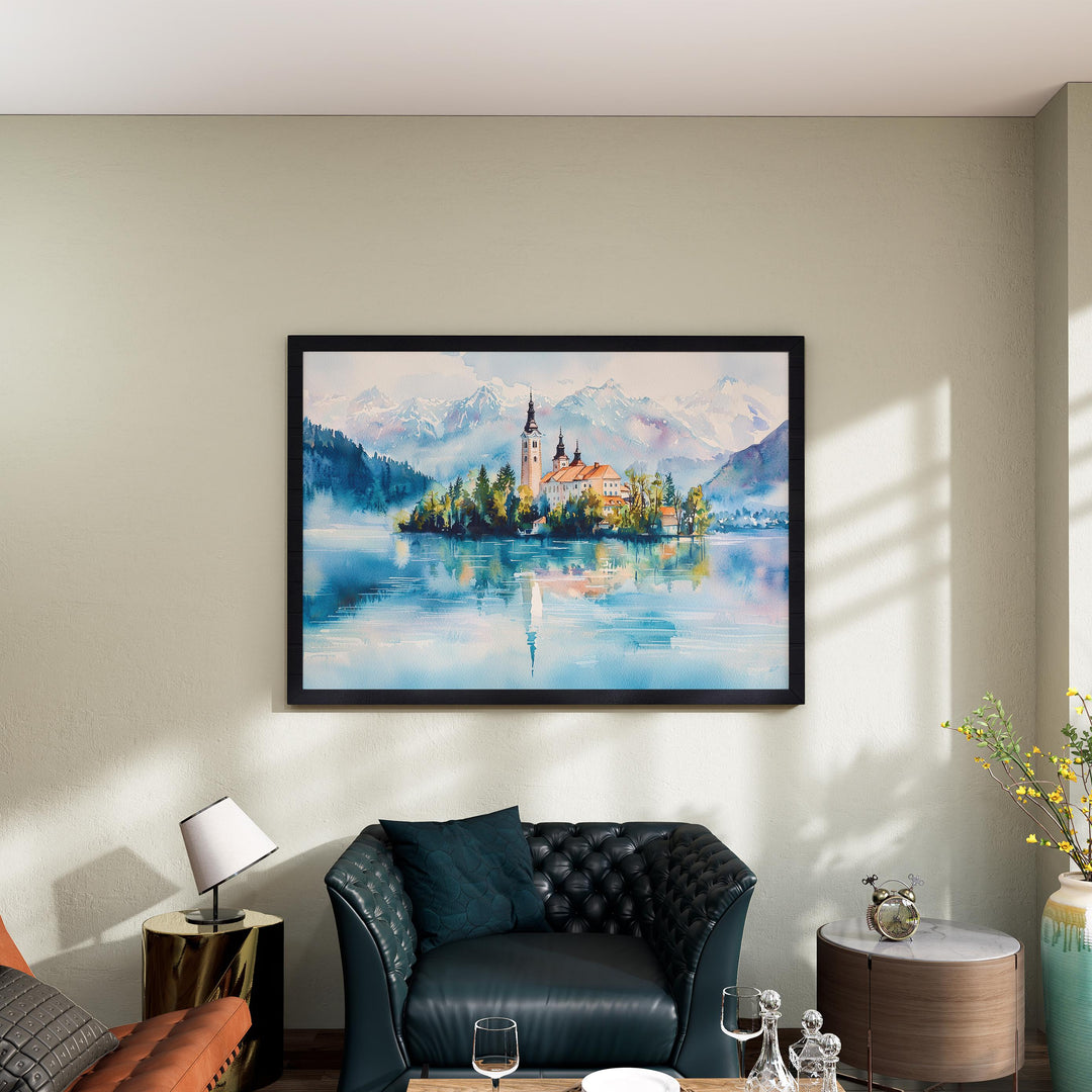 Lake Bled Watercolor Poster Landscape Wall Art Lake Bled Wall Hanging Home Décor Lake Bled Gift Art Lovers Slovenia Wall Art